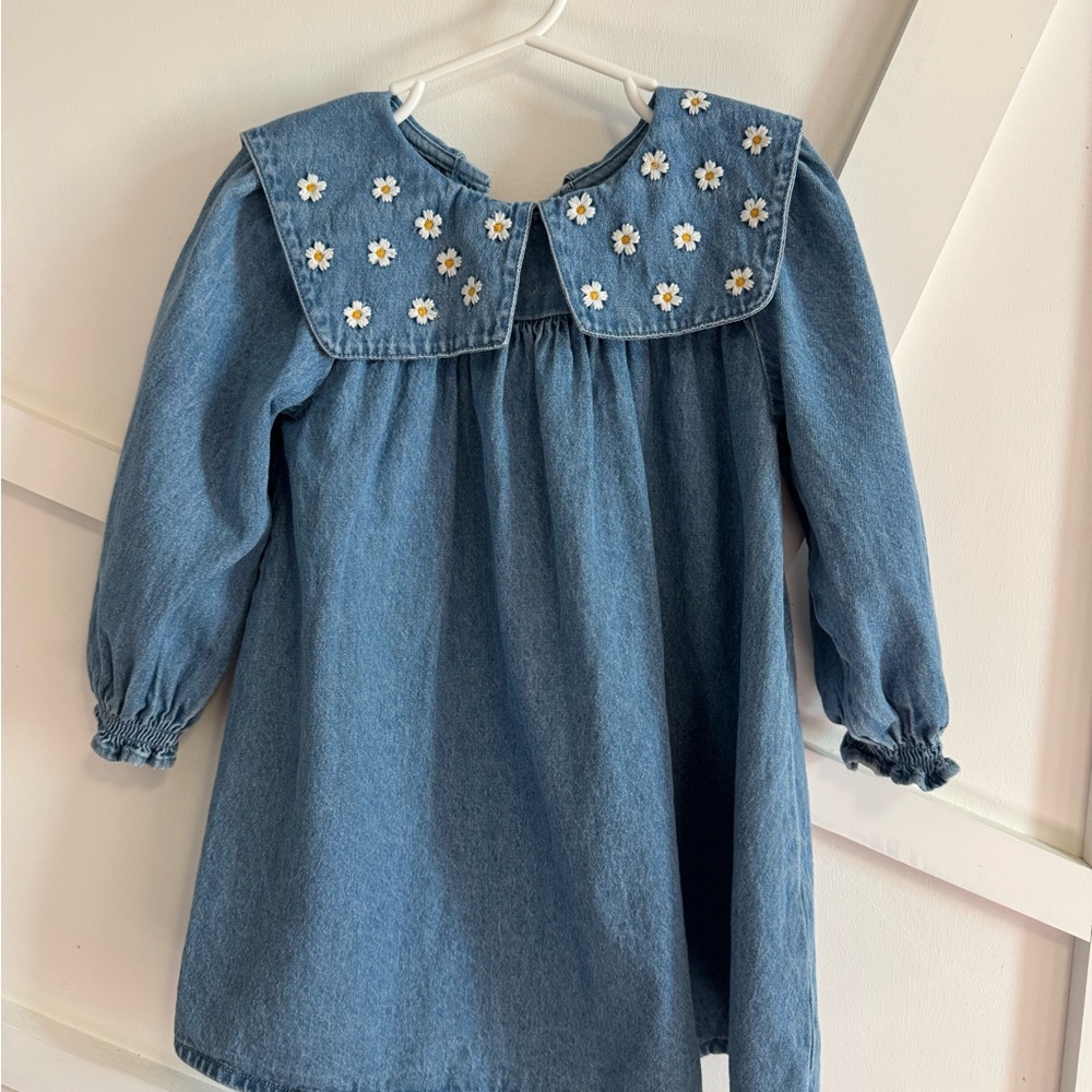 next Blue Denim Dress with White Daisy Embroidery